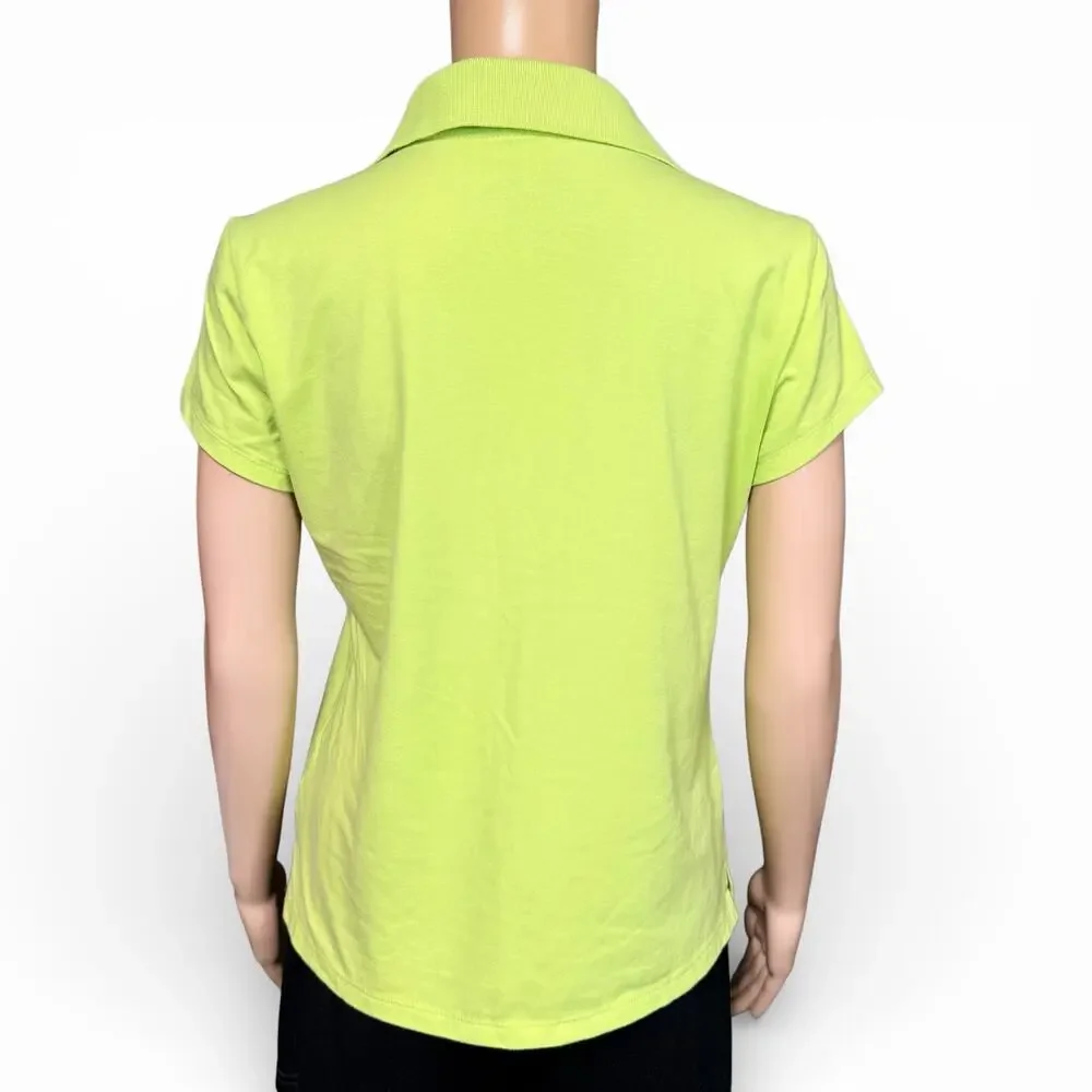 Gloria Vanderbilt Womens Polo T Shirt Top Short Sleeve Collared Neon Green PS